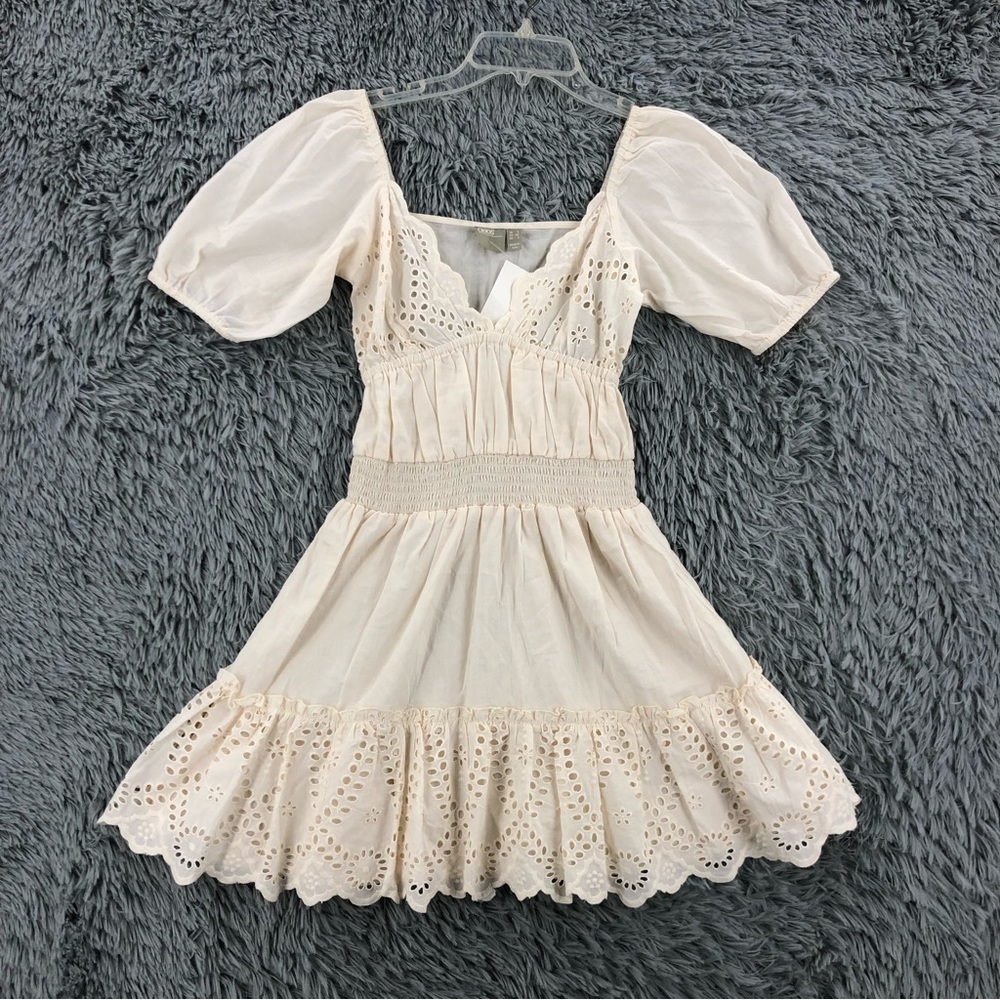 ASOS Dress Womens Size 0 NWT White Eyelet A Line Balloon Sleeves